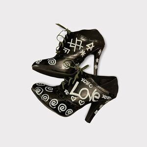 Size 7.5 Fioni Black Custom Graffiti Oxford Bootie